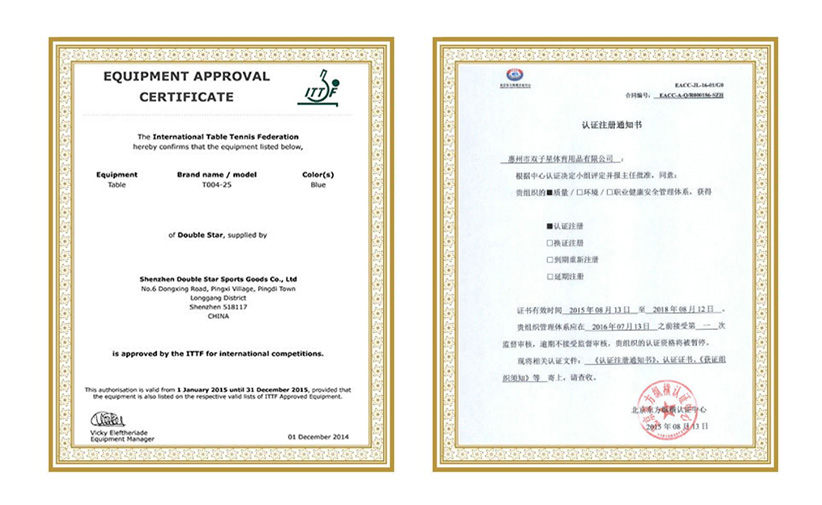 乐鱼全站app官网下载用品ITTF国际乒乓球联合会认证证书